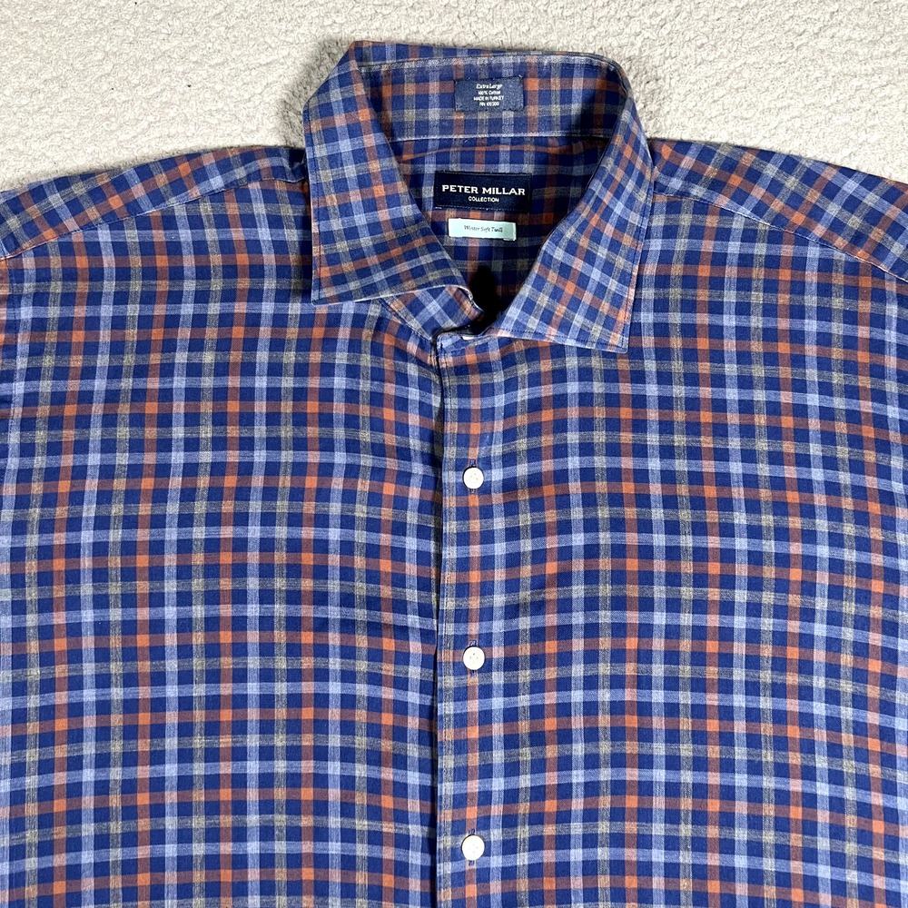 Peter Millar Collection Shirt Mens XL Blue Plaid Winter Soft Twill Casual Preppy